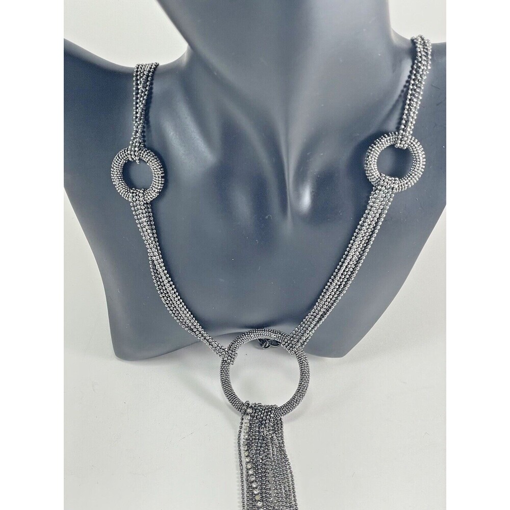Joan Rivers Multichain And Circles 29 inch Necklace Rhinestone Dark Silver Tone - Picture 5 of 16